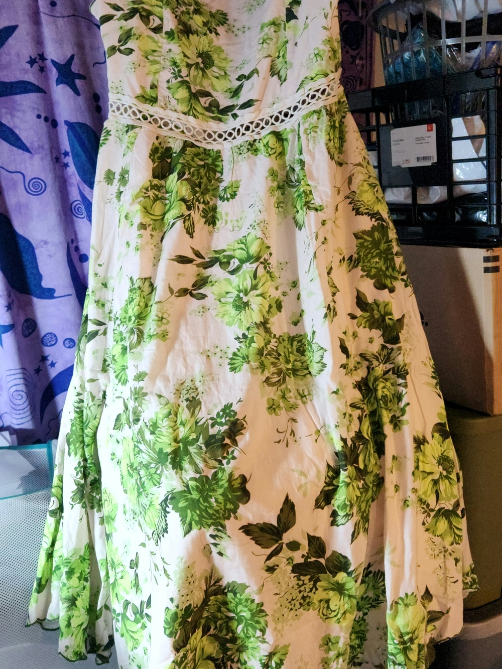 NWT Amagyaa Green Floral Cotton Midi Dress Lace Waist Plus Size 3XL